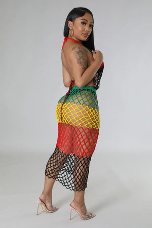 Rasta Knitted Fishnet Cover Up Dress