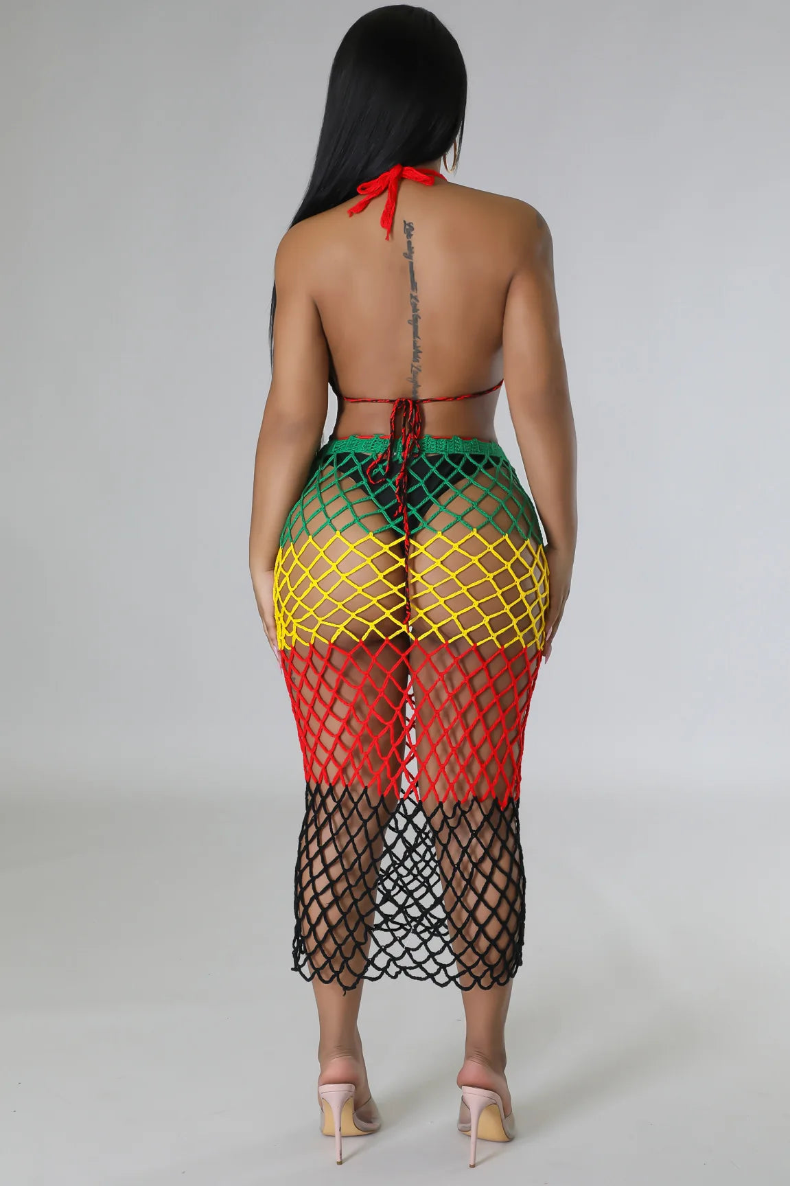 Rasta Knitted Fishnet Cover Up Dress