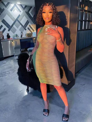 Jamaica Striped See Through Bodycon Dress