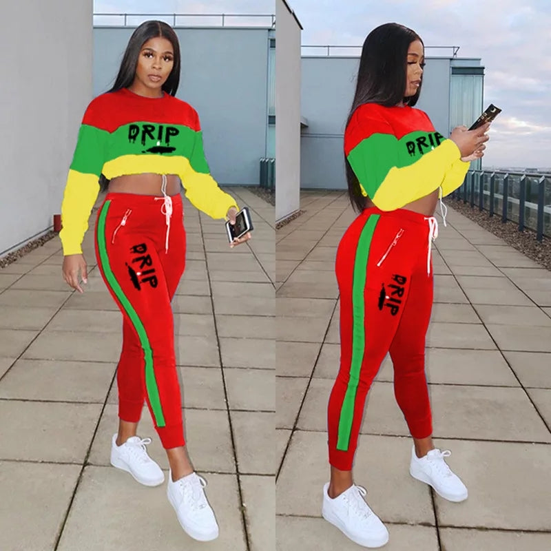 Rasta Crop Long Sleeve Sweatshirt & Pants Set