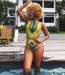 African Print Laced Up One Piece Swimsuit