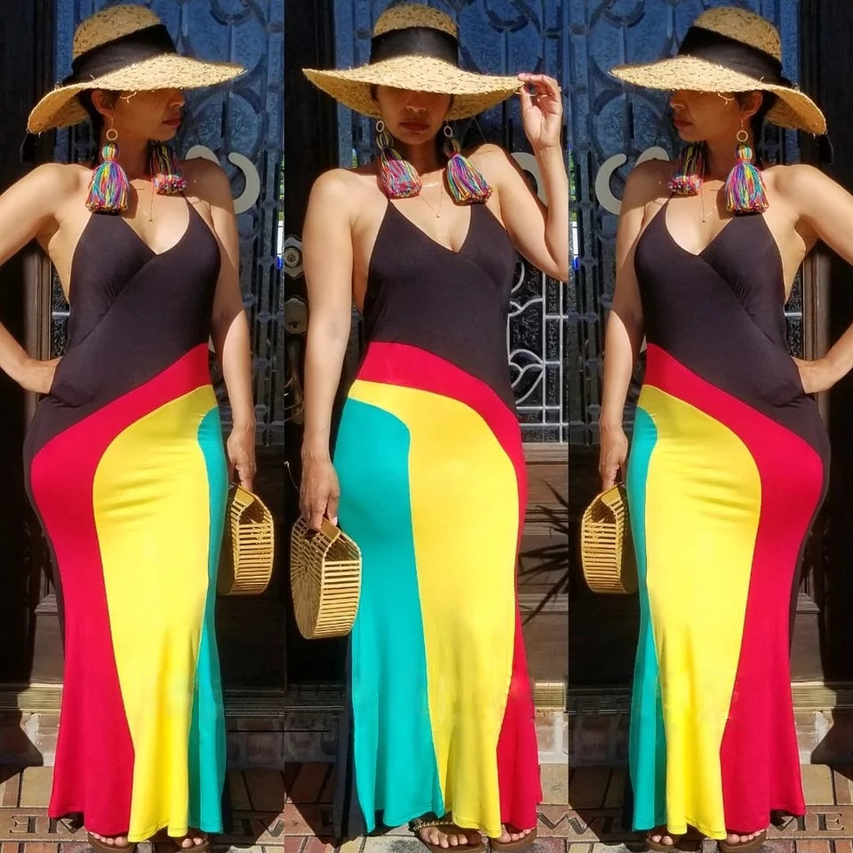 Rasta Spaghetti Strap Sleeveless Maxi Dress