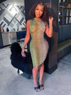 Jamaica Striped See Through Bodycon Dress