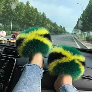 Jamaica Fox Fur Furry Slippers