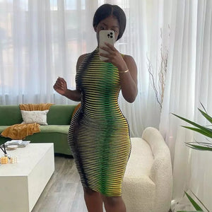 Jamaica Striped See Through Bodycon Dress