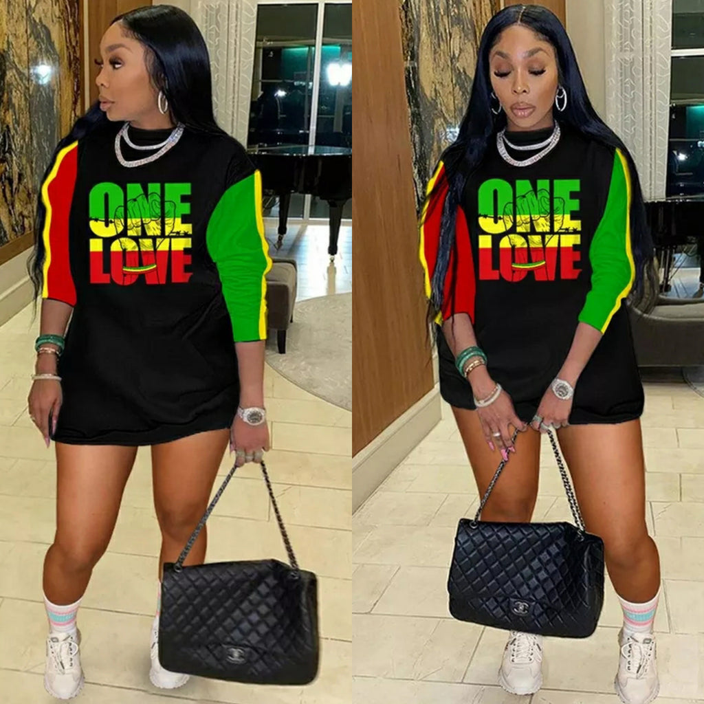 Rasta One Love Long Sleeve Mini Dress