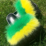 Jamaica Fox Fur Furry Slippers