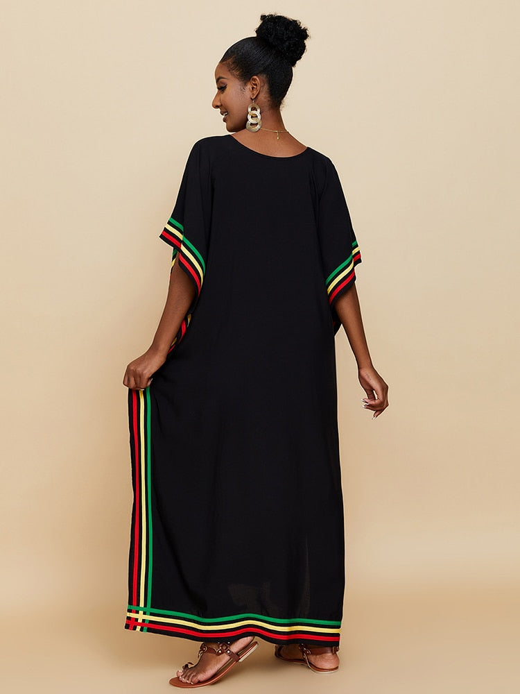 Elegant Black Rasta Striped Maxi Dress