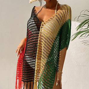 Rasta Crochet Bikini Cover Up Fringe Dress