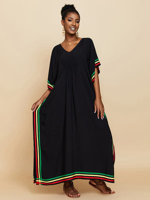 Elegant Black Rasta Striped Maxi Dress