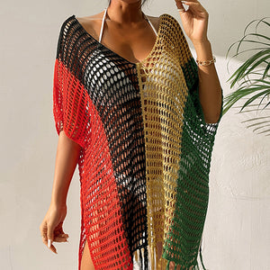 Rasta Crochet Bikini Cover Up Fringe Dress