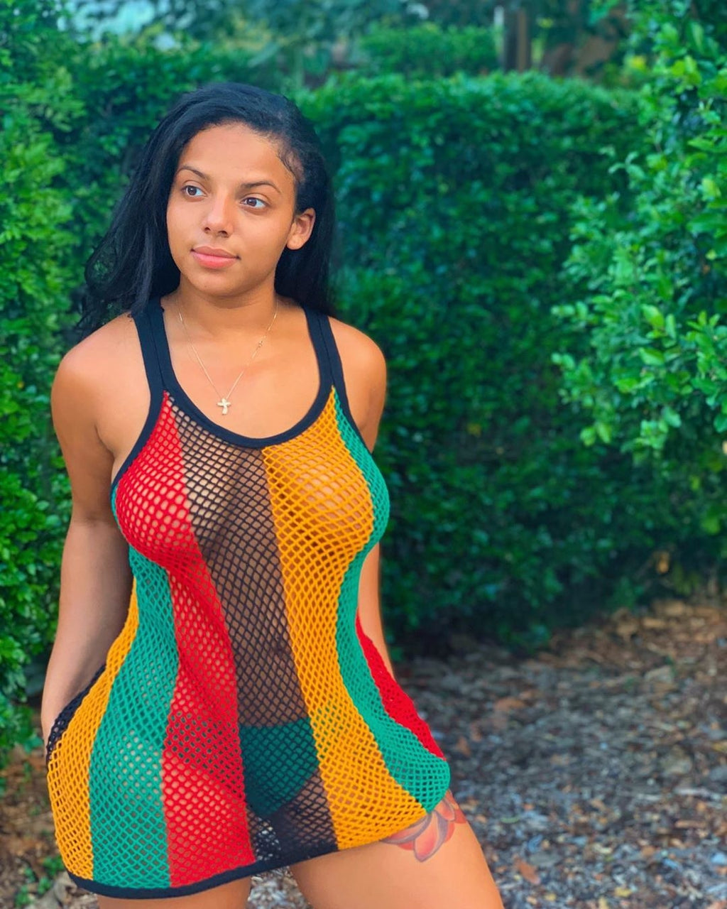 Rasta Striped Cover Up Mini Dress