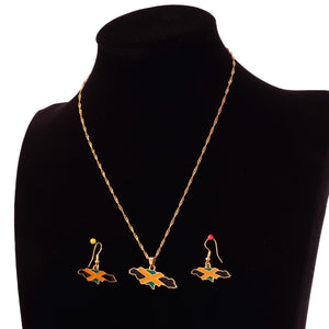 Jamaica Flag/Map Pendant Necklace and Earring Set