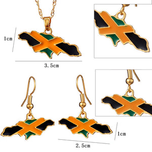 Jamaica Flag/Map Pendant Necklace and Earring Set