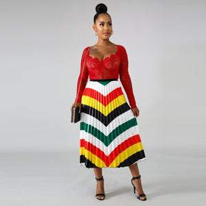 Women's High Waist Pleated Midi Skirt