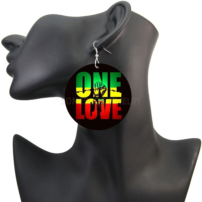 One Love Wooden Earrings