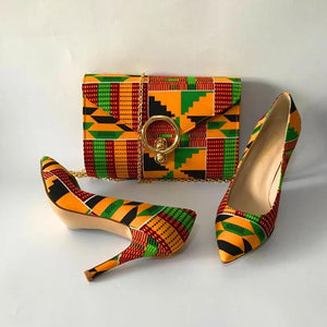 African Print High Heels and Bag Set