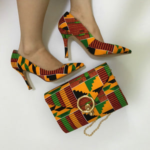 African Print High Heels and Bag Set