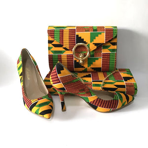 African Print High Heels and Bag Set