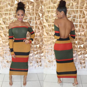 Slash Neck Off Shoulder Long Sleeve Dress