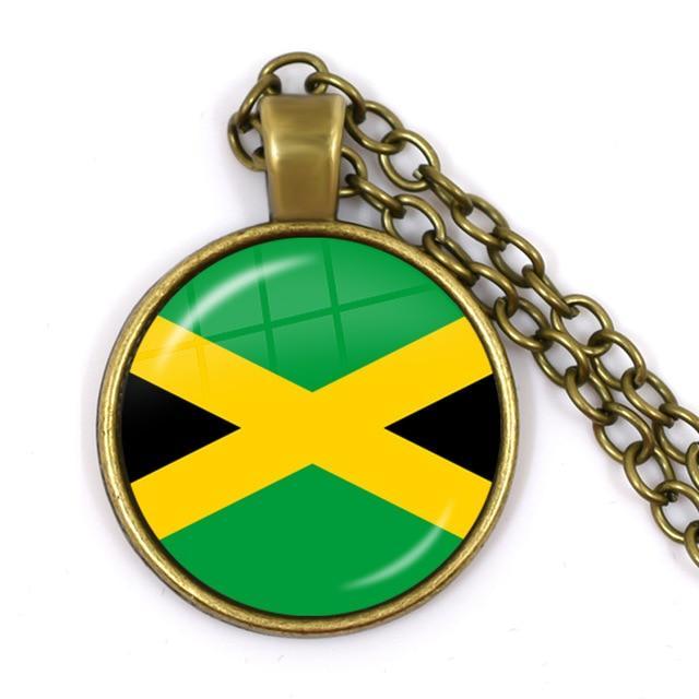 Jamaica Flag Glass Cabochon Pendant Necklace