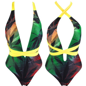 Rasta Weed Leaf Trini Flag Monokini