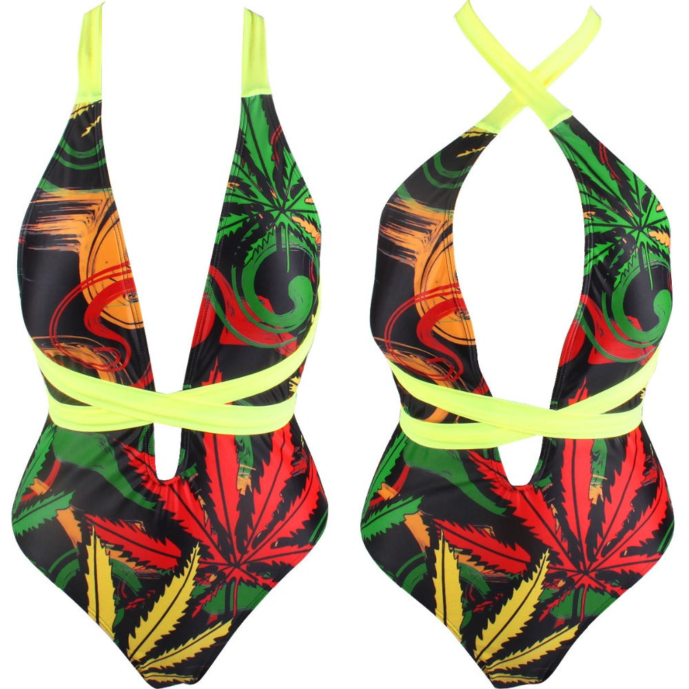 Rasta Weed Leaf Trini Flag Monokini