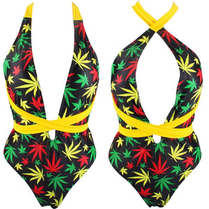 Rasta Weed Leaf Trini Flag Monokini