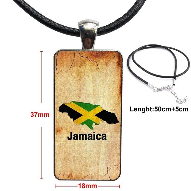 Jamaica Flag Rasta Glass Pendant Necklace