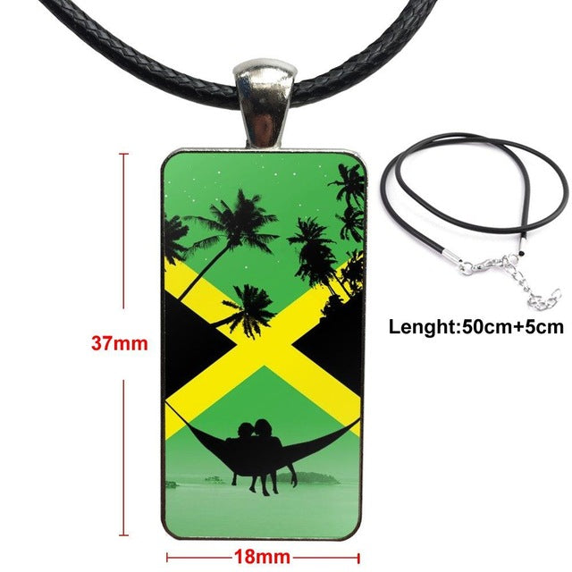 Jamaica Flag Rasta Glass Pendant Necklace