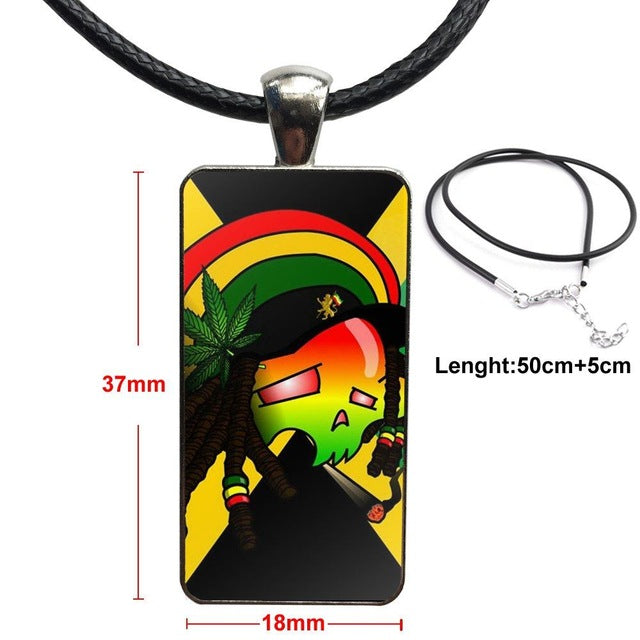 Jamaica Flag Rasta Glass Pendant Necklace