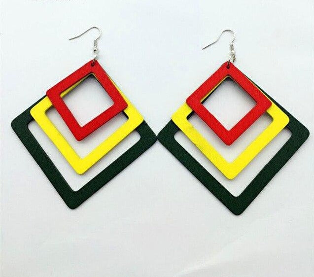 Rasta Color Wooden Earrings