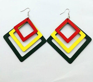 Rasta Color Wooden Earrings