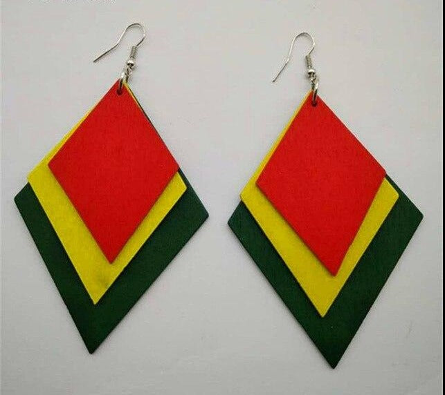 Rasta Color Wooden Earrings