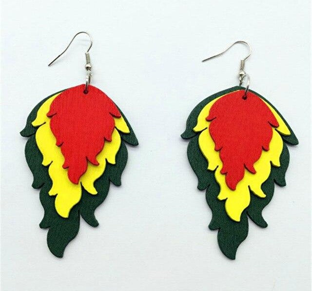 Rasta Color Wooden Earrings