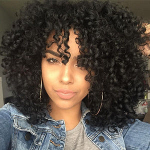 14inches Afro Kinky Curly Synthetic Wig With Bangs