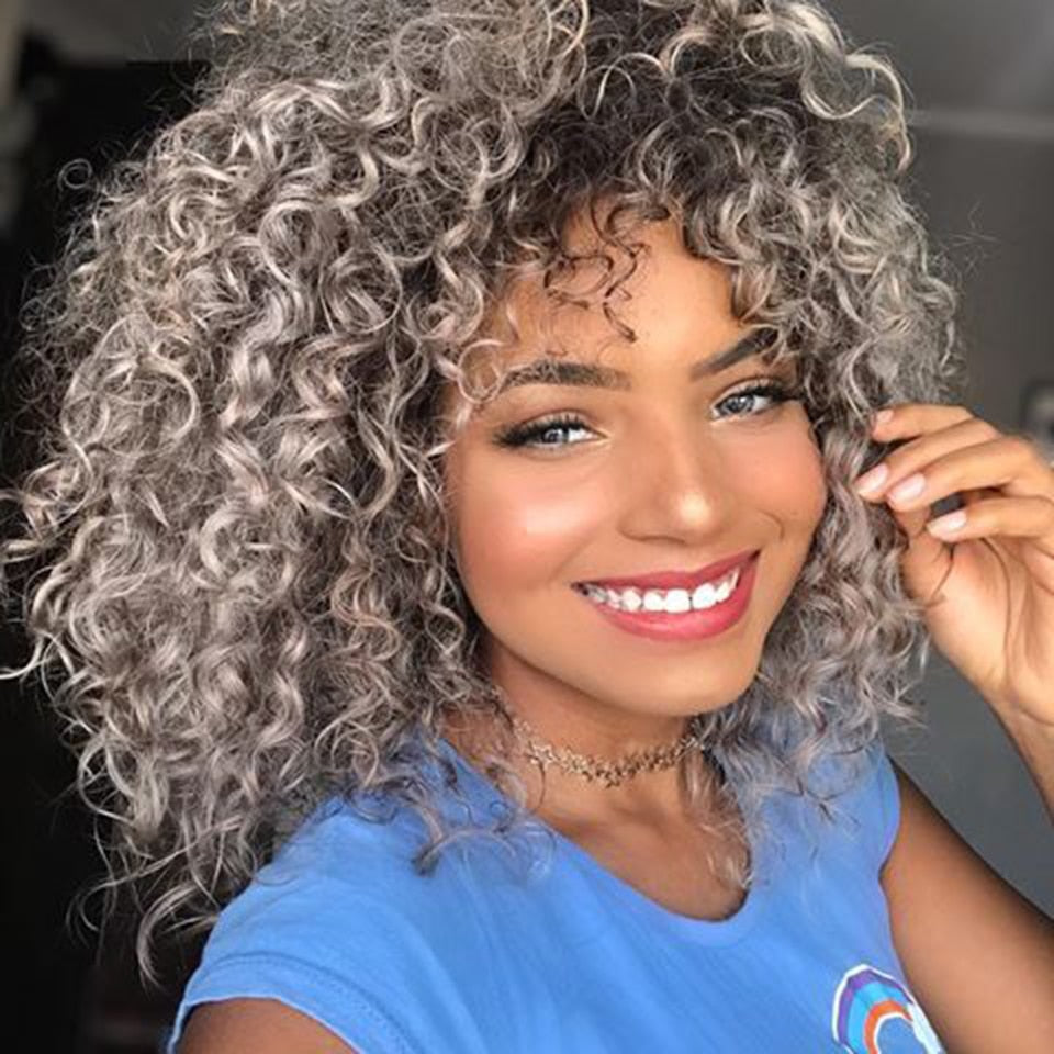 14inches Afro Kinky Curly Synthetic Wig With Bangs