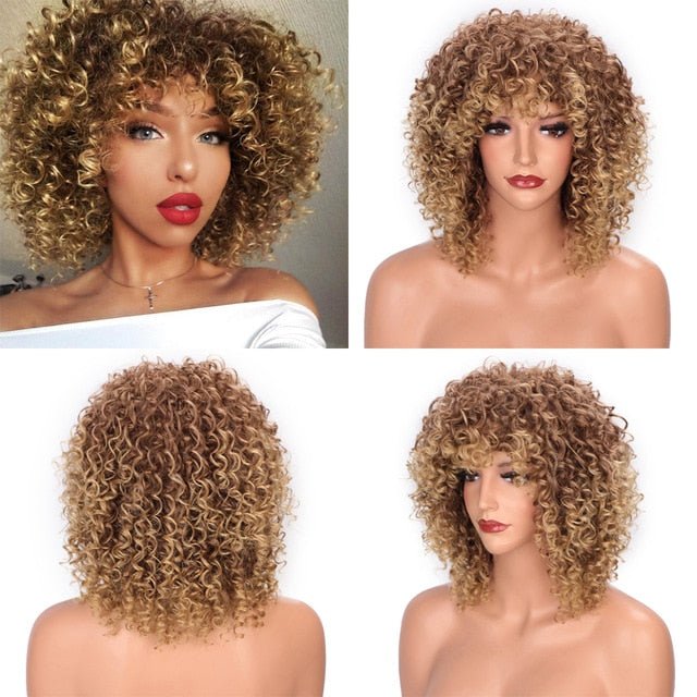 14inches Afro Kinky Curly Synthetic Wig With Bangs