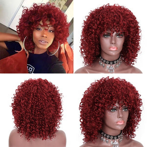 14inches Afro Kinky Curly Synthetic Wig With Bangs