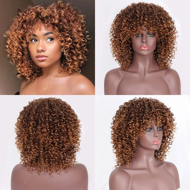 14inches Afro Kinky Curly Synthetic Wig With Bangs