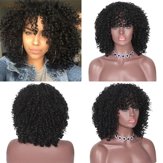 14inches Afro Kinky Curly Synthetic Wig With Bangs