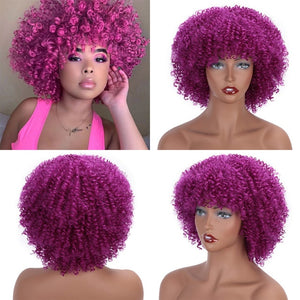 14inches Afro Kinky Curly Synthetic Wig With Bangs