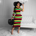 Rasta Striped One Shoulder Long Sleeve Midi Dress