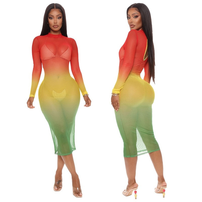 Rasta See Through Cover Up Dress