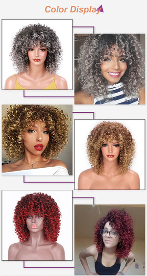 14inches Afro Kinky Curly Synthetic Wig With Bangs