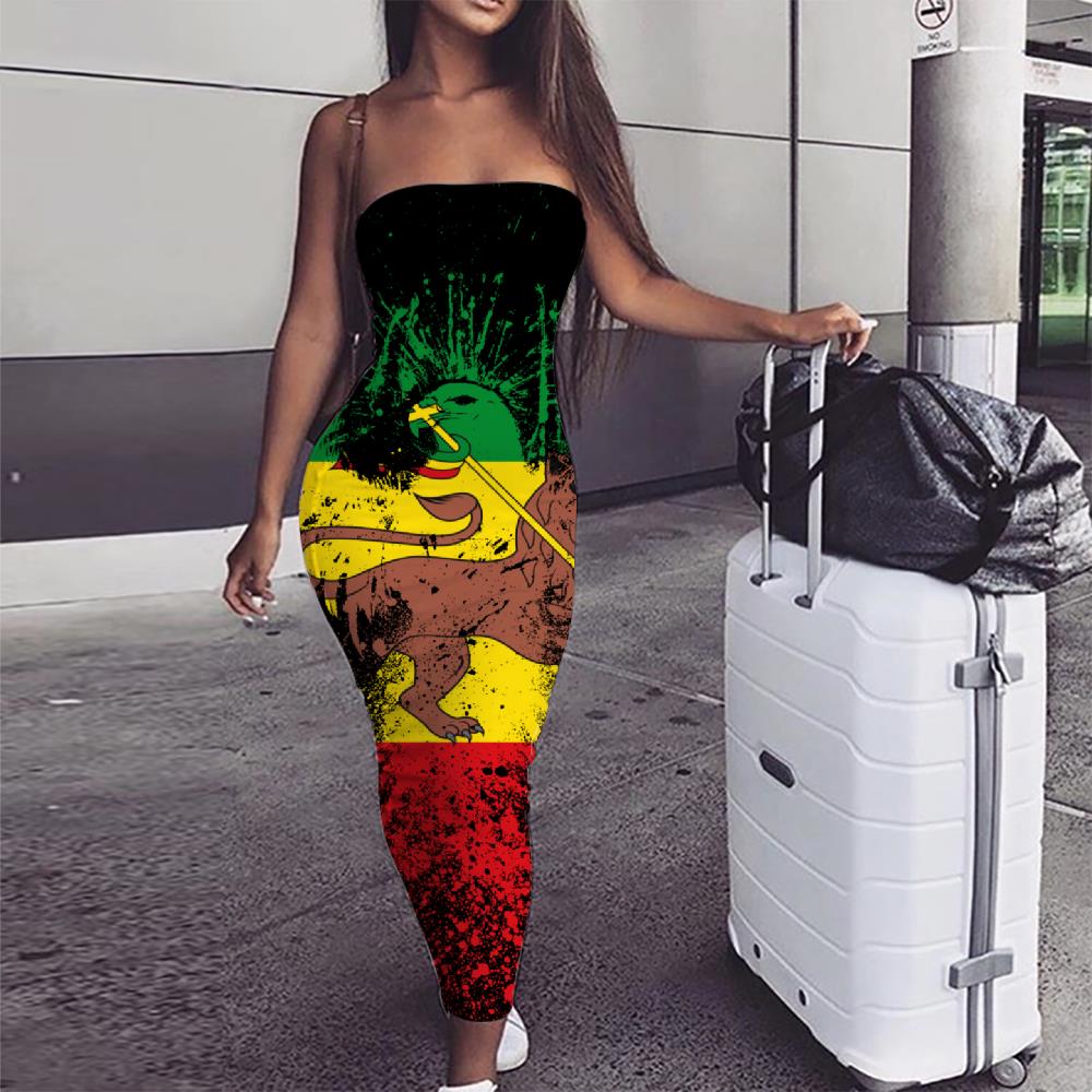 Rasta Lion Off Shoulder Midi Dress