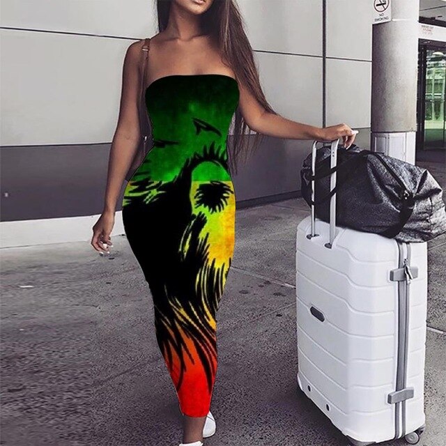 Rasta Lion Off Shoulder Midi Dress