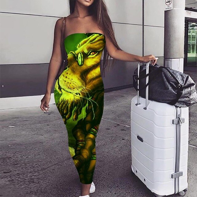 Rasta Lion Off Shoulder Midi Dress