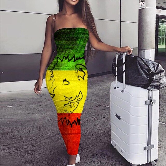 Rasta Lion Off Shoulder Midi Dress