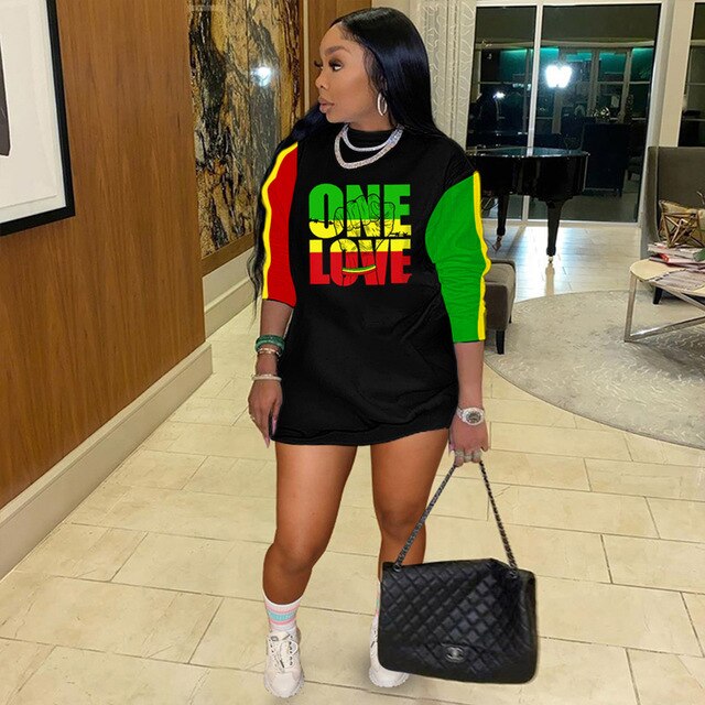 Rasta One Love Long Sleeve Mini Dress